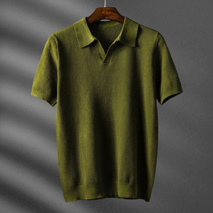 Textured Johnny Collar Polo