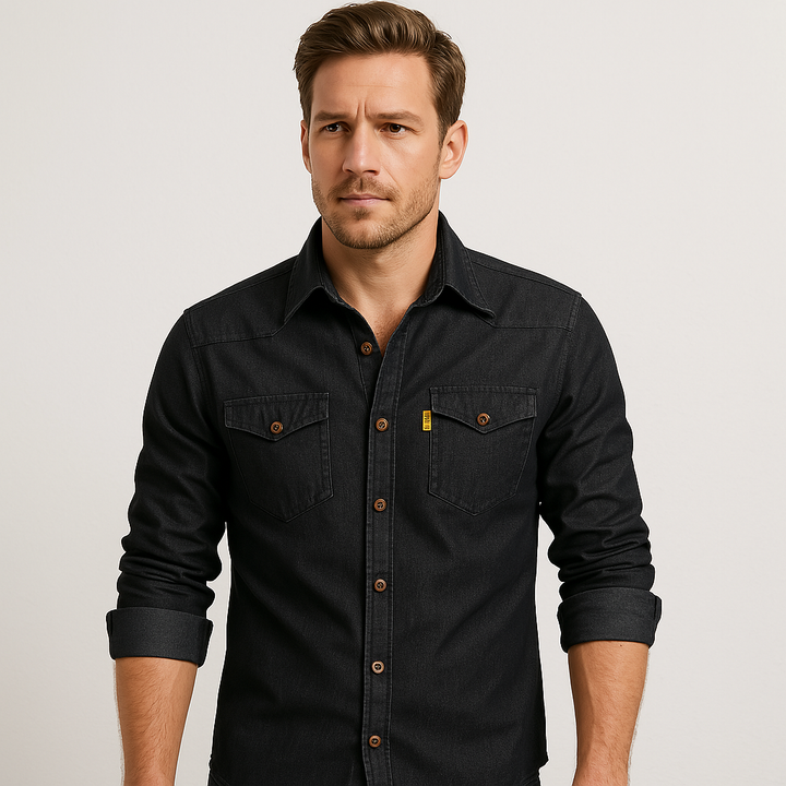 Denim-Look Button-Down Shirt