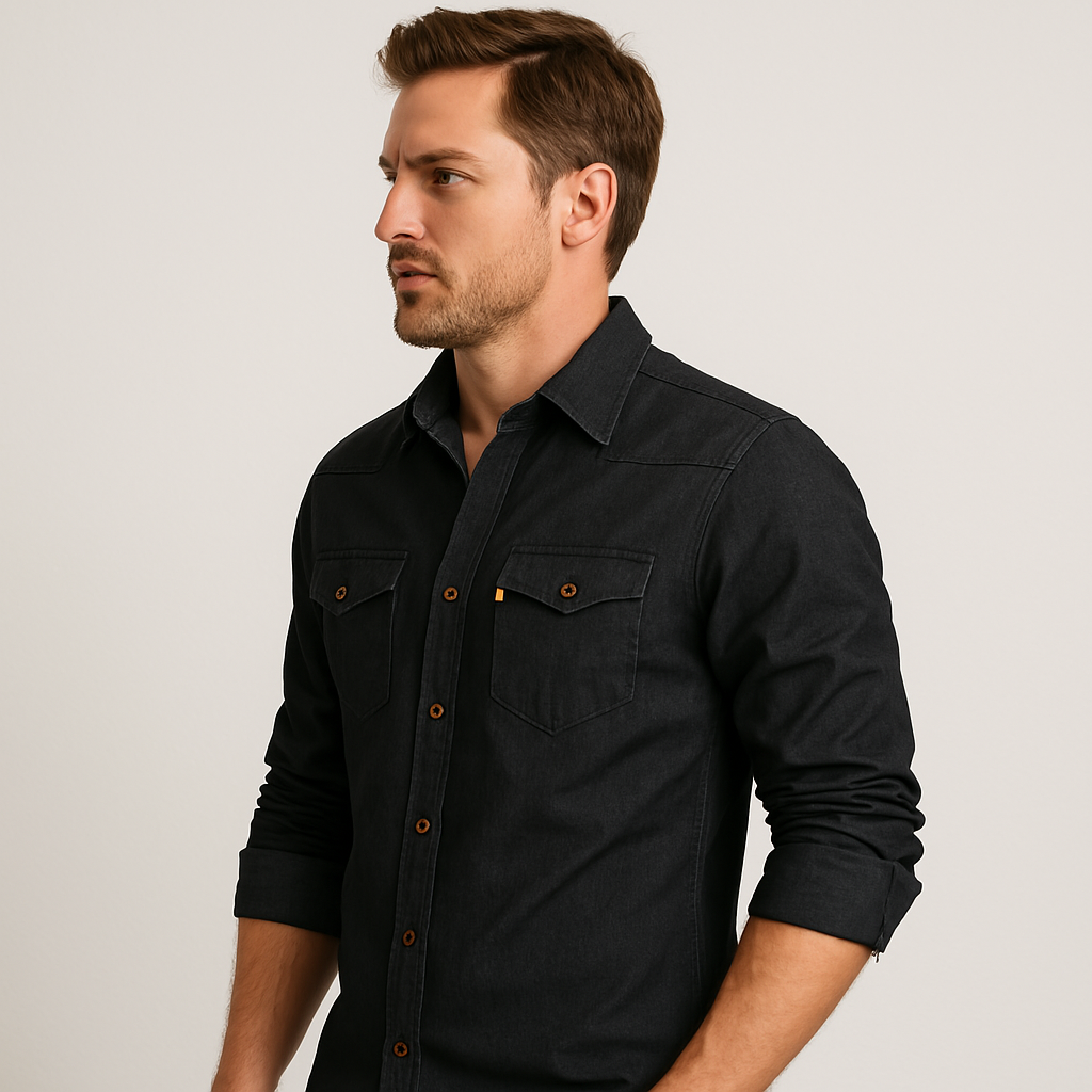 Denim-Look Button-Down Shirt