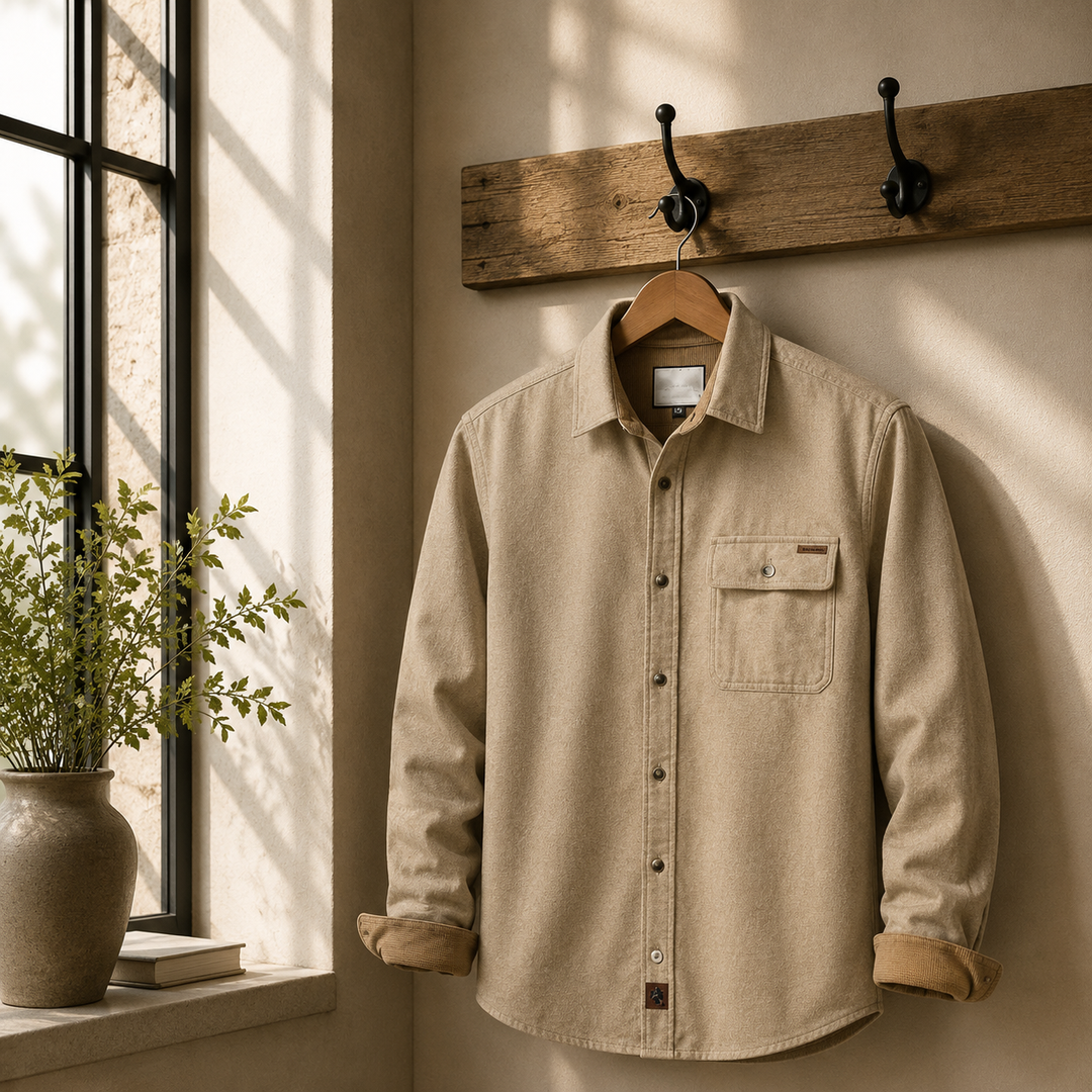 Brushed Corduroy-Trim Overshirt
