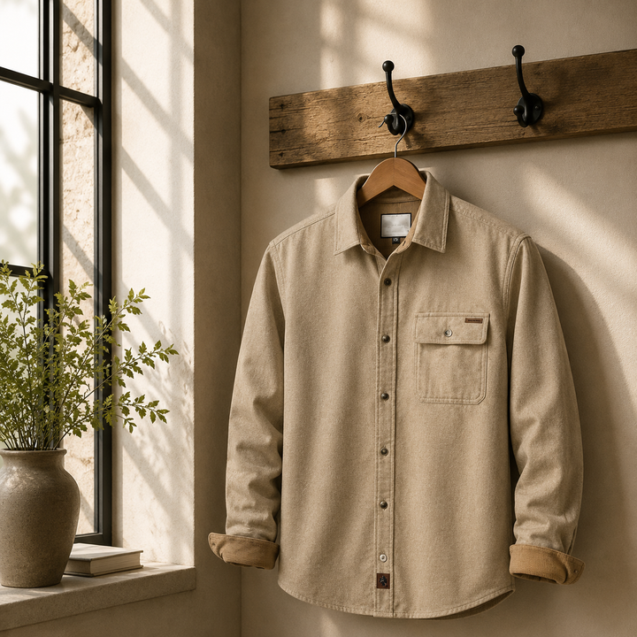 Brushed Corduroy-Trim Overshirt