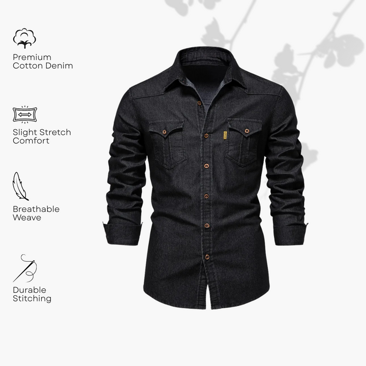 Denim-Look Button-Down Shirt