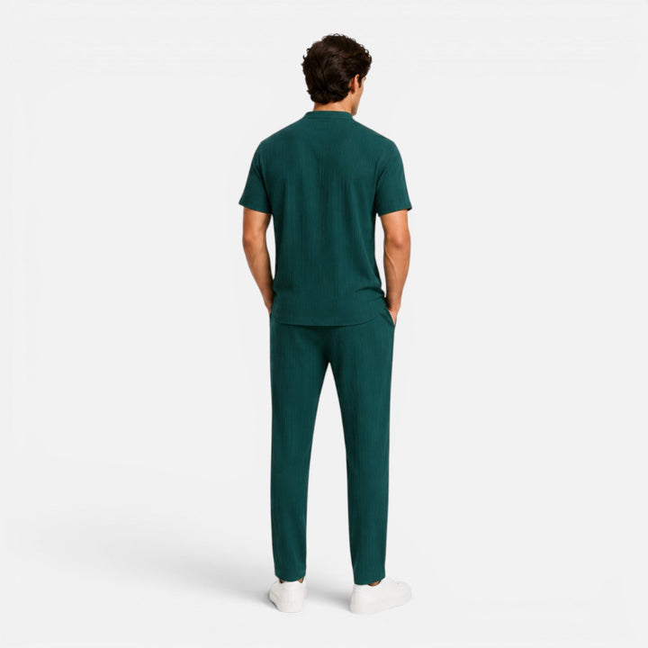 Ribbed Henley Top and Drawstring Trousers Set