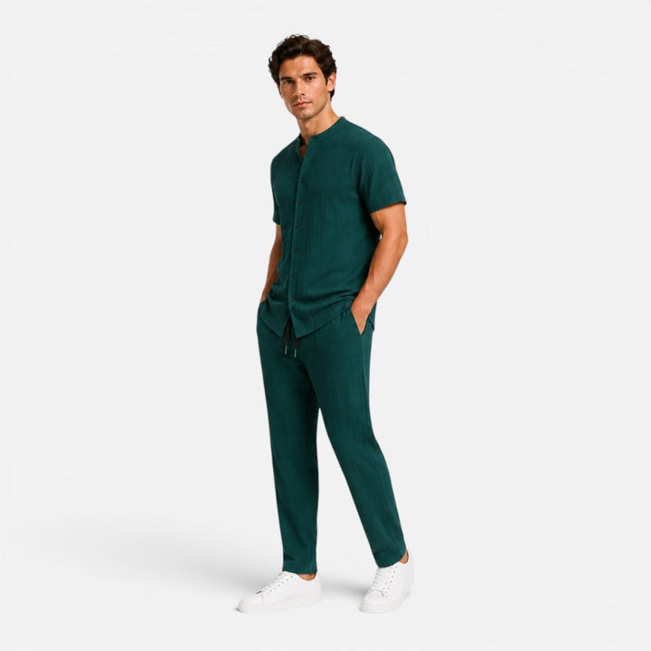 Ribbed Henley Top and Drawstring Trousers Set