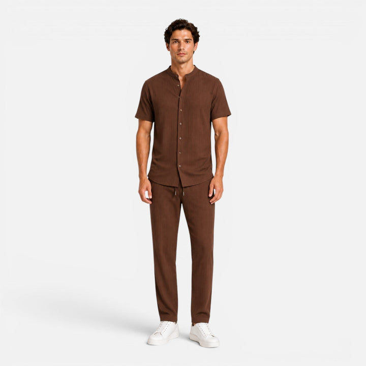 Ribbed Henley Top and Drawstring Trousers Set