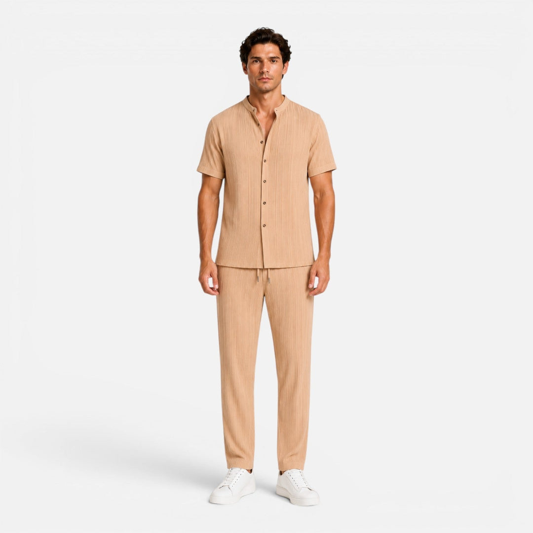 Ribbed Henley Top and Drawstring Trousers Set
