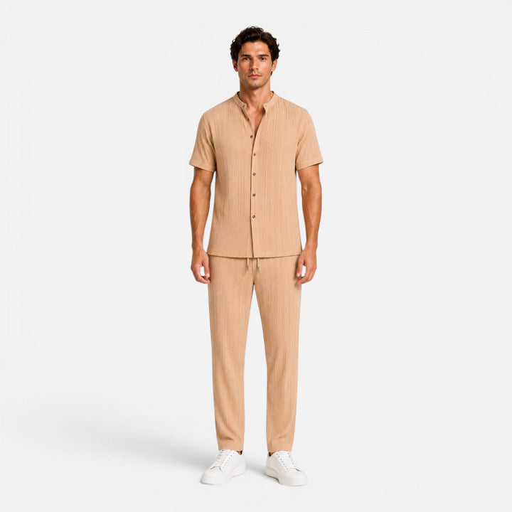 Ribbed Henley Top and Drawstring Trousers Set