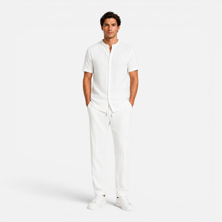 Ribbed Henley Top and Drawstring Trousers Set