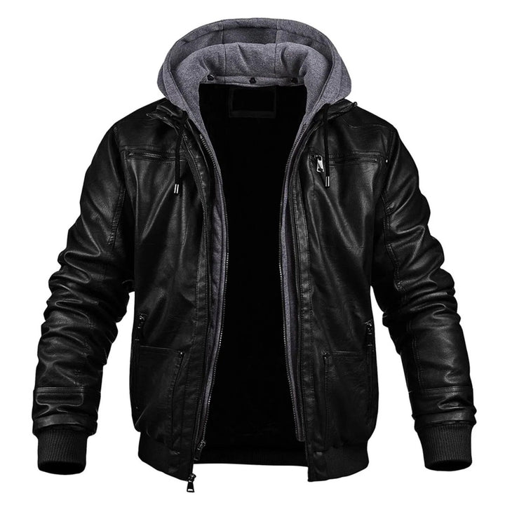 Leather-Look Hooded Winter Jacket - Black