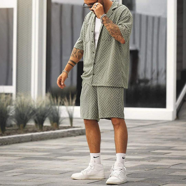 Green Button-Down Shirt and Drawstring Shorts Set