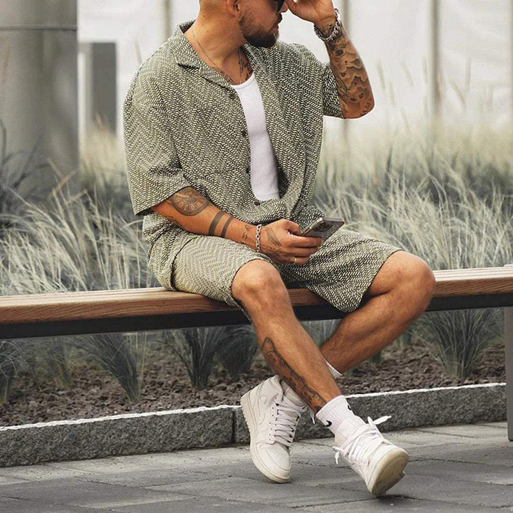 Green Button-Down Shirt and Drawstring Shorts Set
