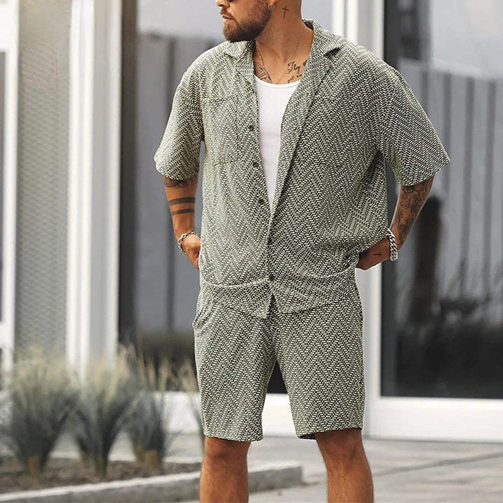 Green Button-Down Shirt and Drawstring Shorts Set
