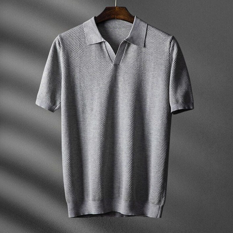 Textured Johnny Collar Polo