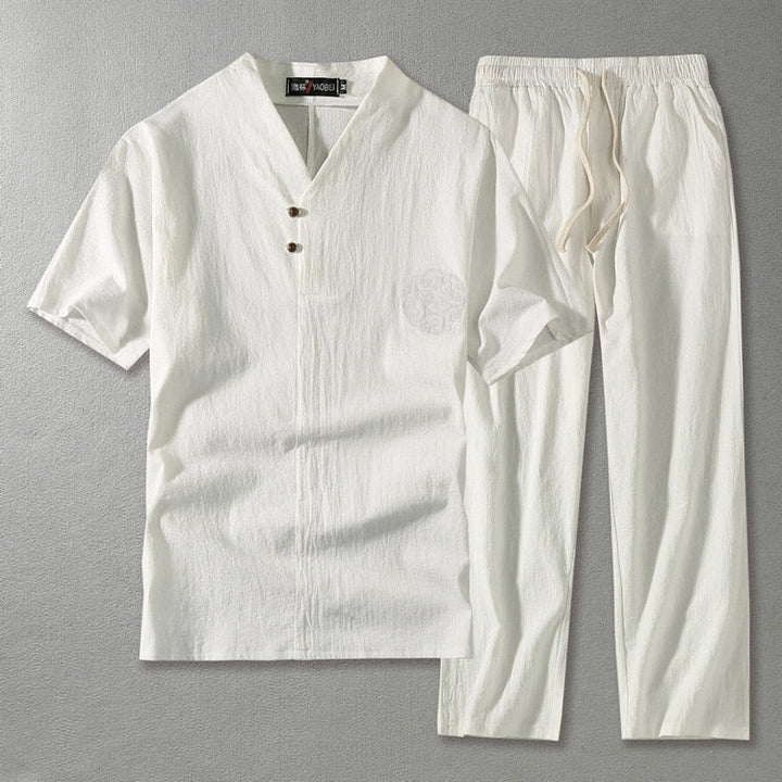 V-Neck Short Sleeve Top and Drawstring Trousers Set