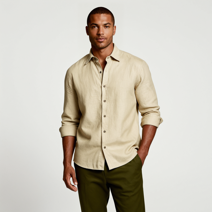 Vintage Long Sleeve Linen-Look Shirt
