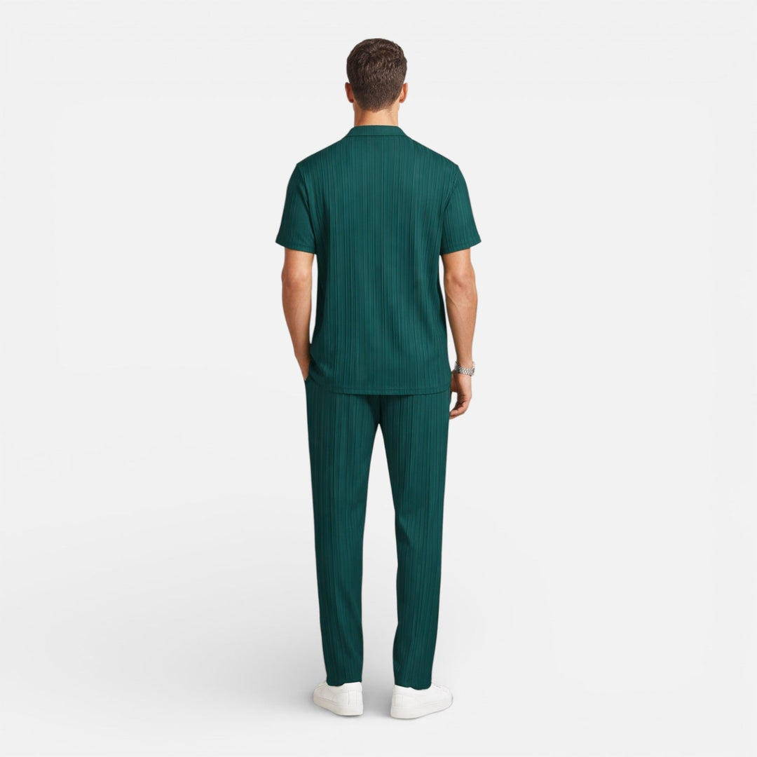 Ribbed Mandarin Shirt and Drawstring Trousers Set