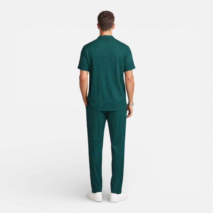 Ribbed Mandarin Shirt and Drawstring Trousers Set
