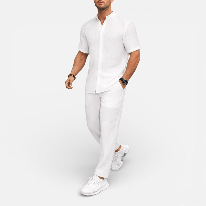 Ribbed Mandarin Shirt and Drawstring Trousers Set