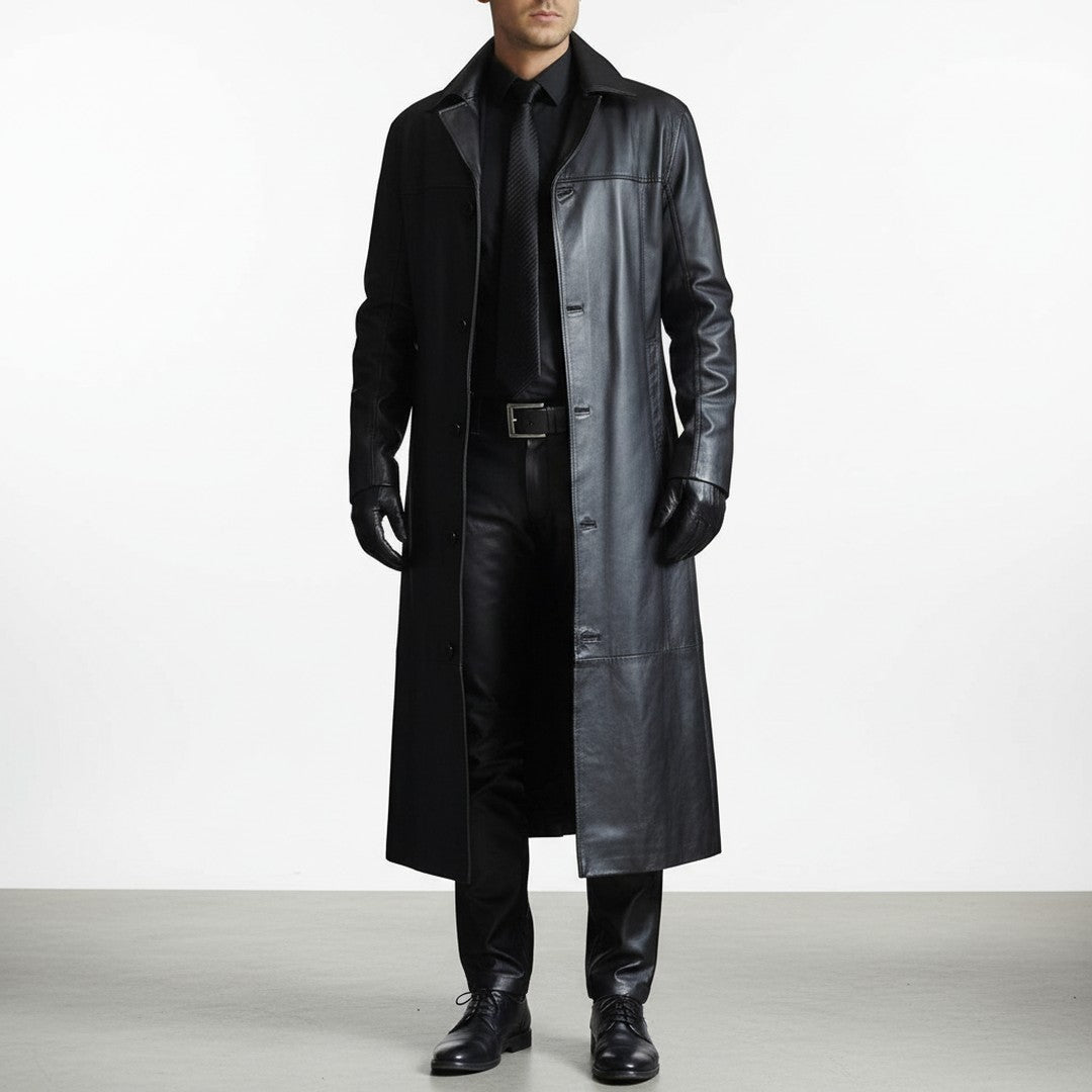 Long Leather-Look Jacket - Black