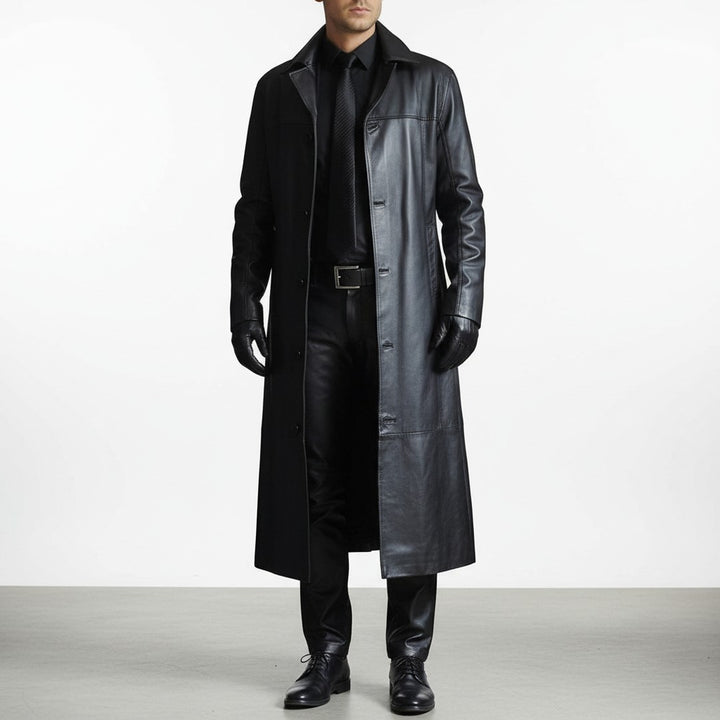 Long Leather-Look Jacket - Black