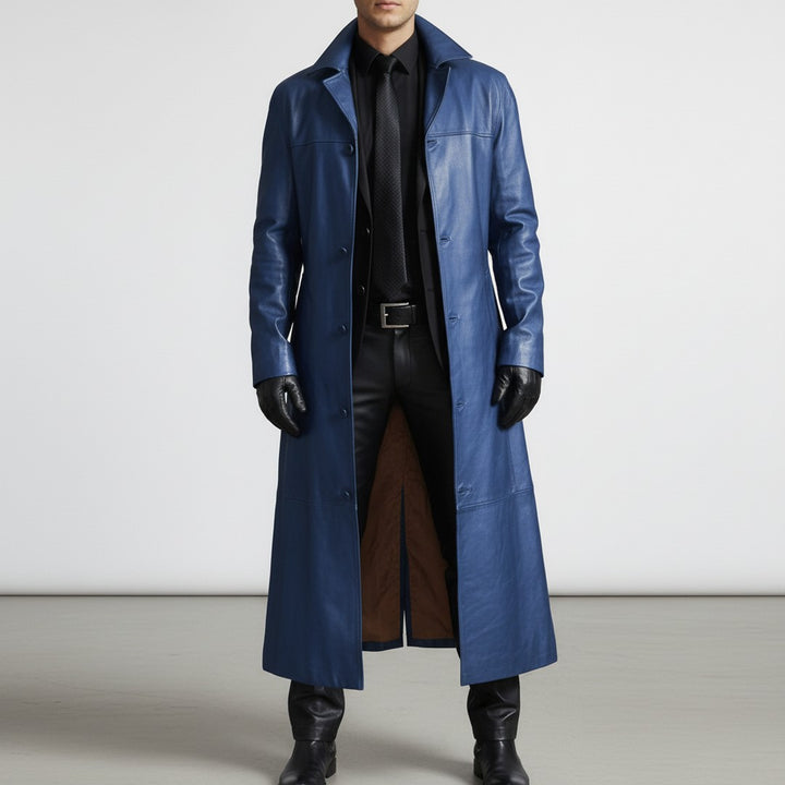 Long Leather-Look Jacket - Blue
