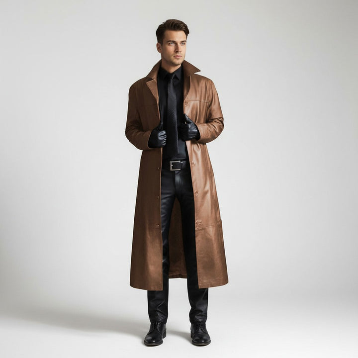 Long Leather-Look Jacket - Khaki