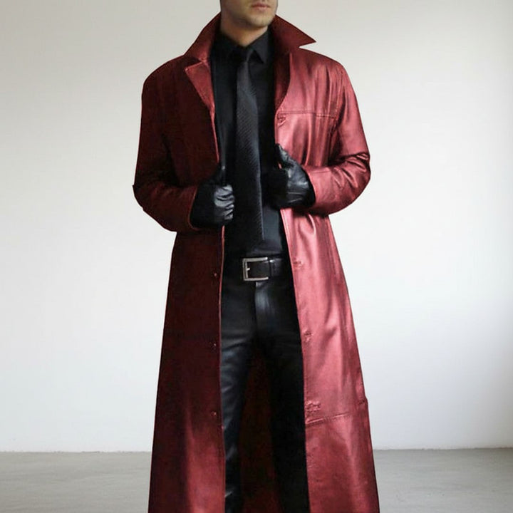 Long Leather-Look Jacket - Red