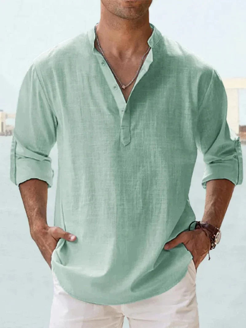Folded Sleeve Button-Down Shirt