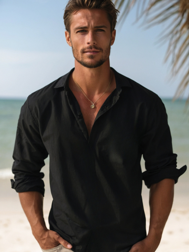 Folded Sleeve Button-Down Shirt