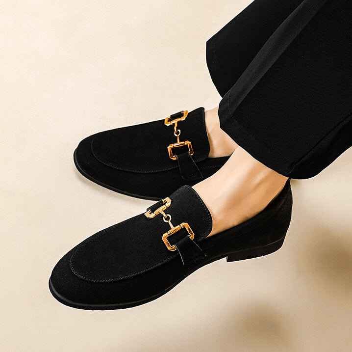 Suede-Look Loafers with Metal Detail