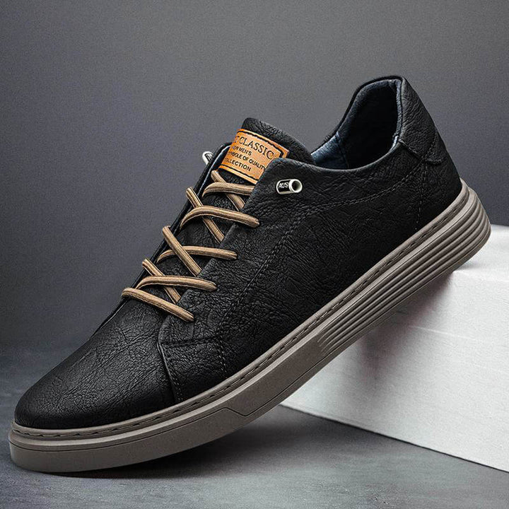 Textured Leather-Look Low-Top Sneakers