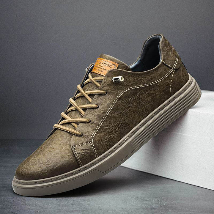 Textured Leather-Look Low-Top Sneakers