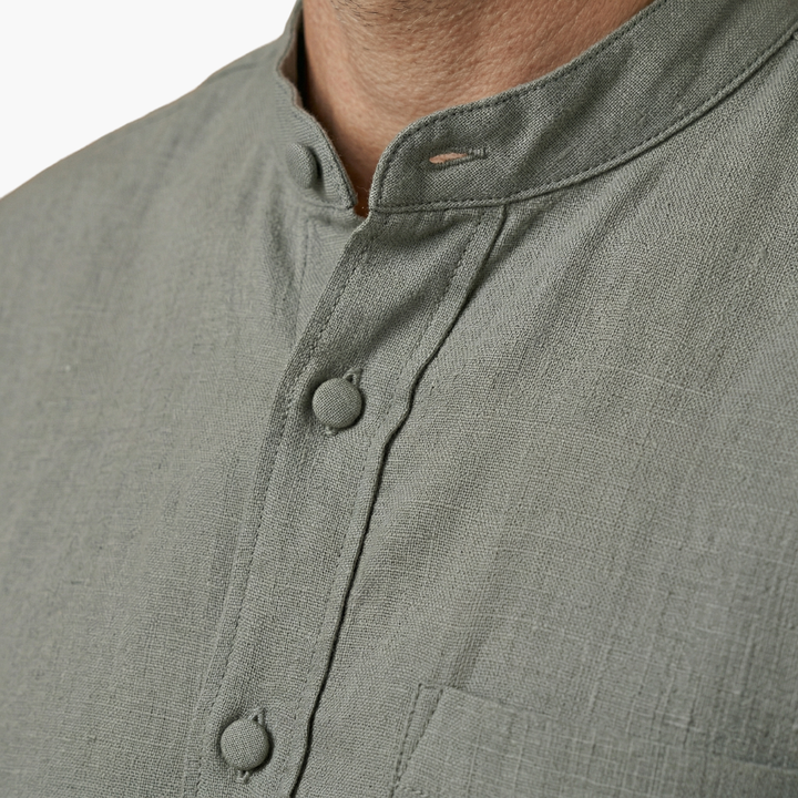 Linen-Look Stand Collar Pants Set