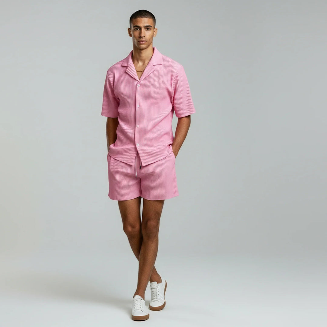 Ribbed Short Sleeve Shirt and Shorts Set