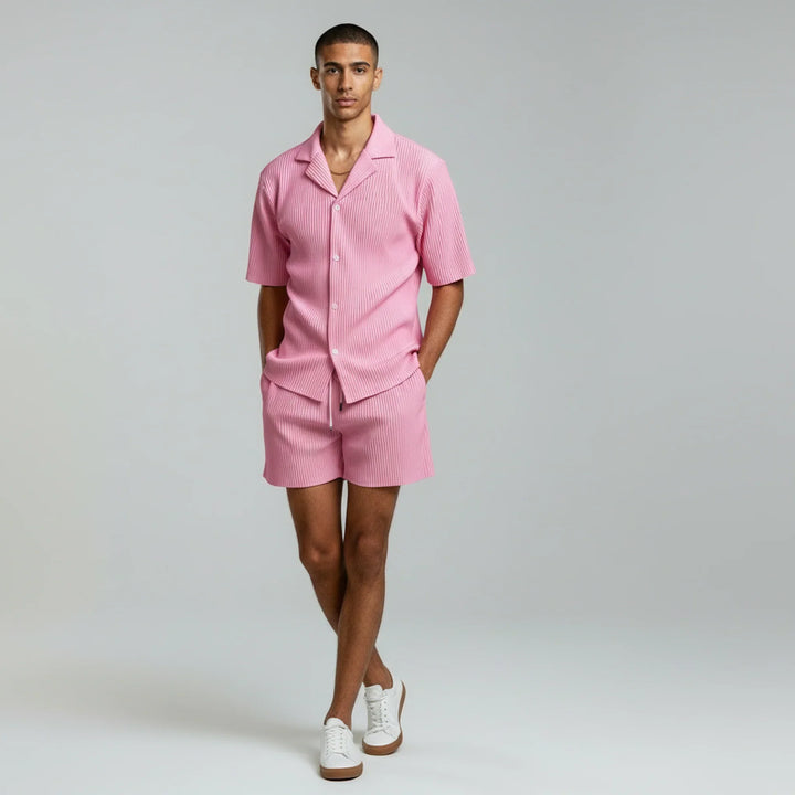 Ribbed Short Sleeve Shirt and Shorts Set