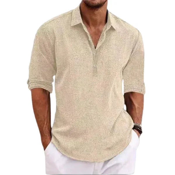 Folded Sleeve Quarter Button Shirt