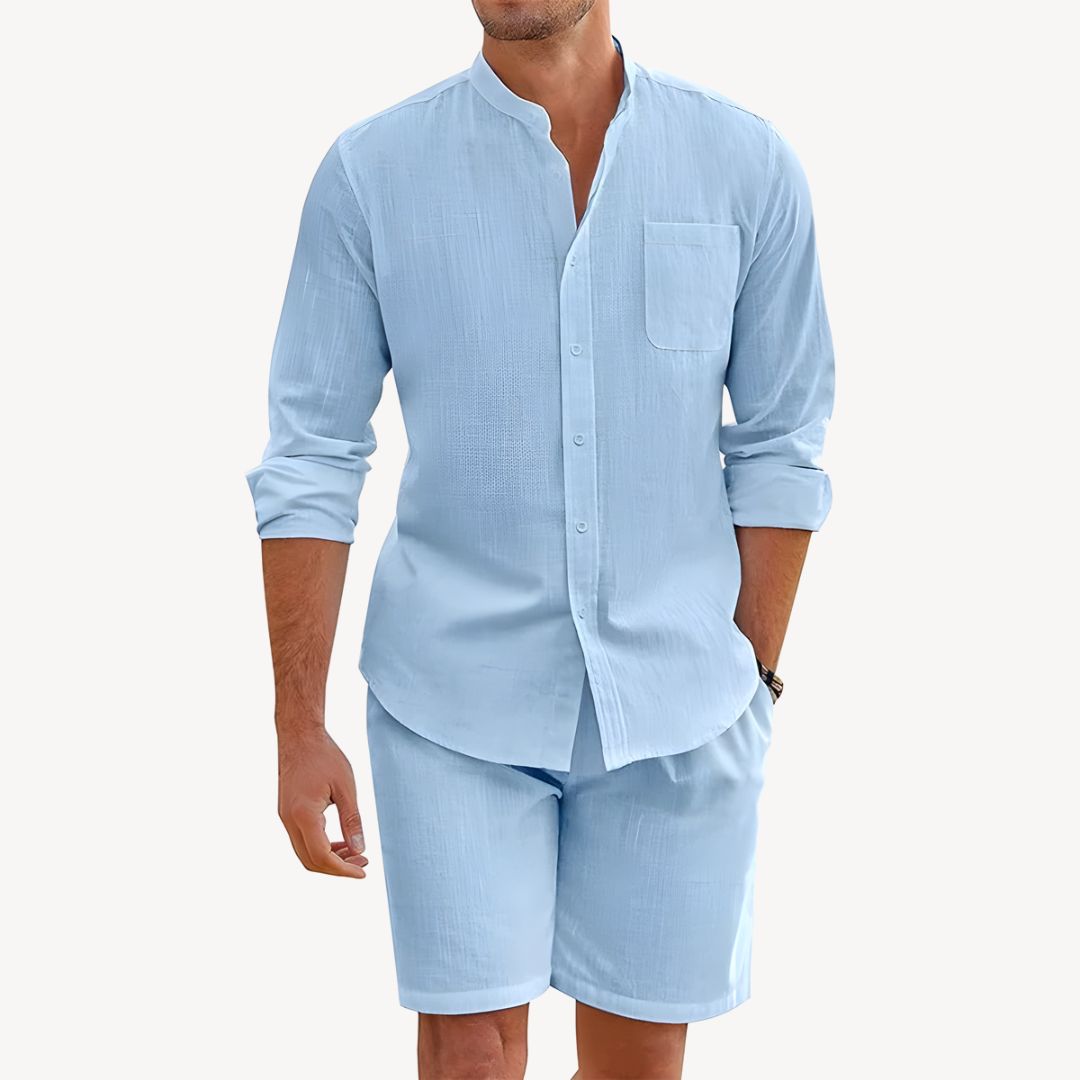 Button-Up Shirt and Drawstring Shorts Set
