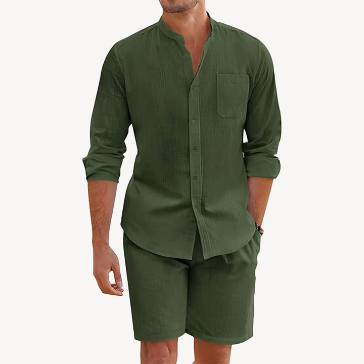 Button-Up Shirt and Drawstring Shorts Set