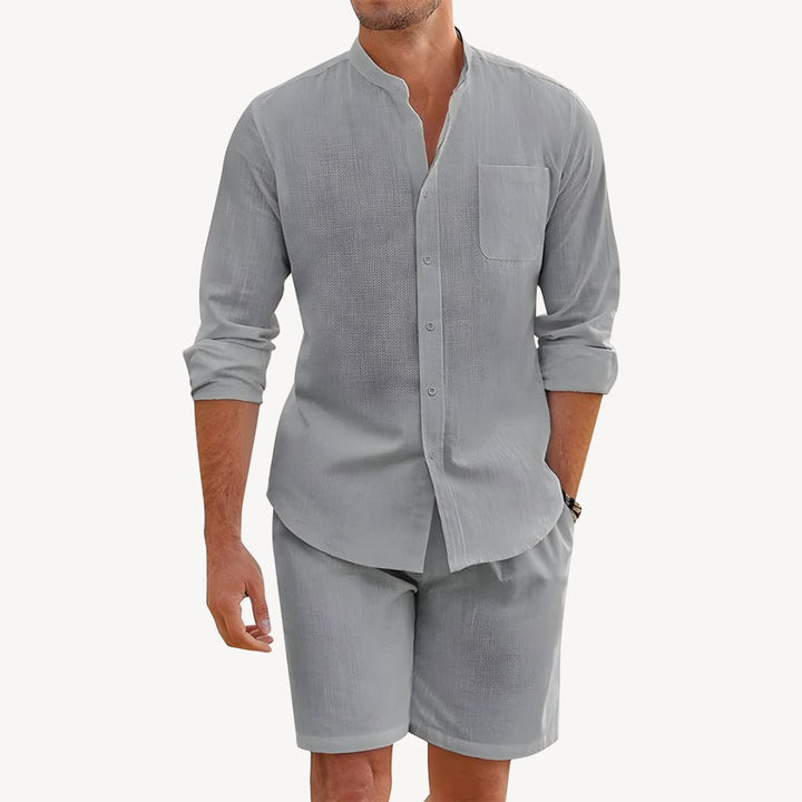 Button-Up Shirt and Drawstring Shorts Set