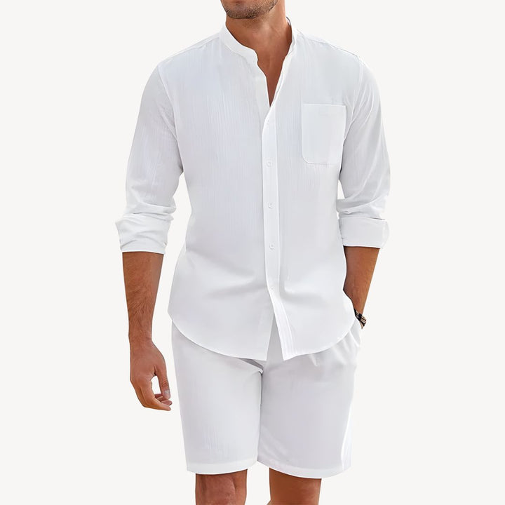 Button-Up Shirt and Drawstring Shorts Set