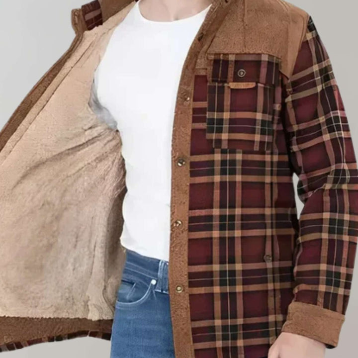 Warm geruit flanellen jack met fleece voering en hoge halslijn