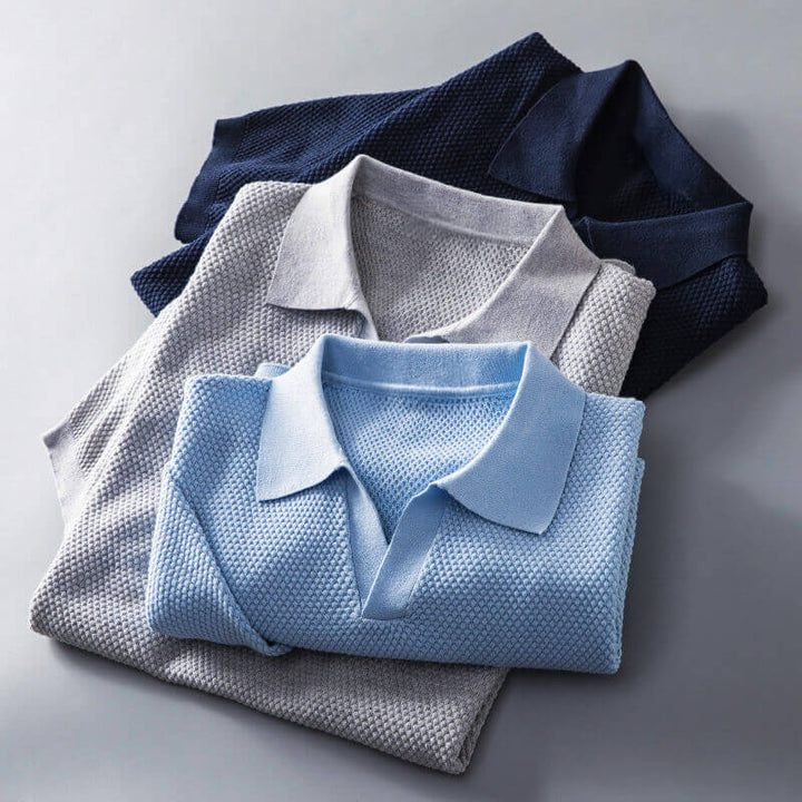 Textured Johnny Collar Polo