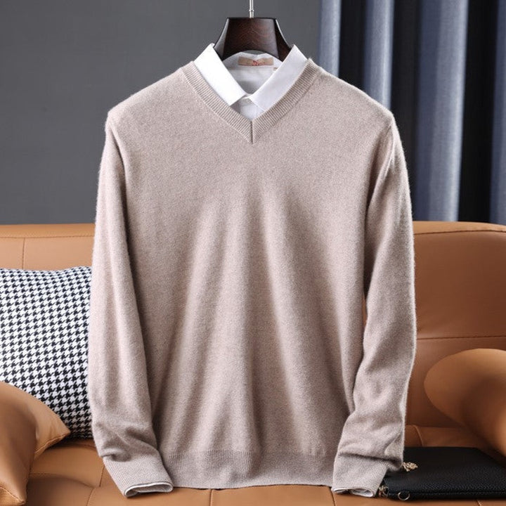 Precision-Cut V-Neck Sweater - Beige