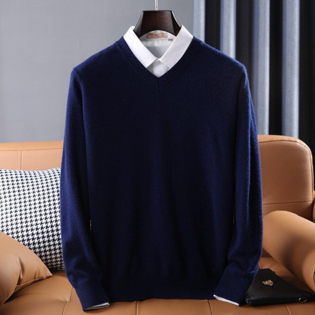 Precision-Cut V-Neck Sweater - Navy