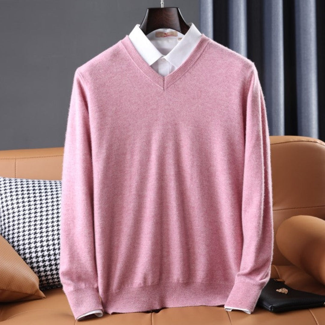 Precision-Cut V-Neck Sweater - Pink
