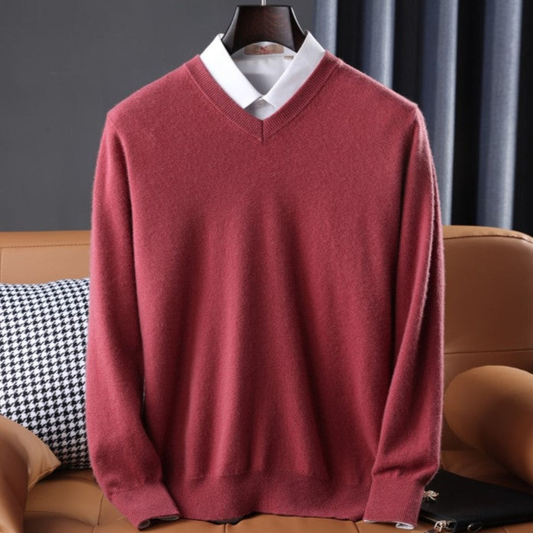 Precision-Cut V-Neck Sweater - Red