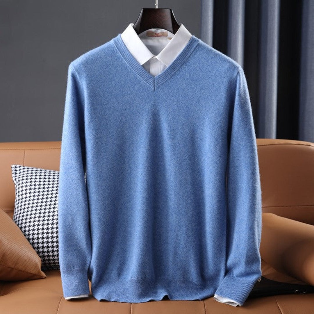 Precision-Cut V-Neck Sweater - Blue
