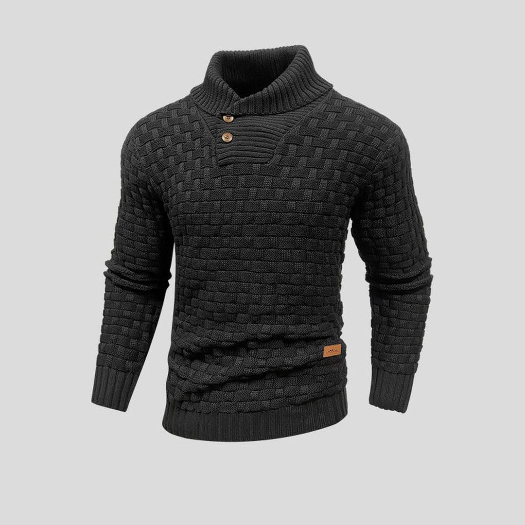 Textured Thermal-Look Knit Sweater - Black