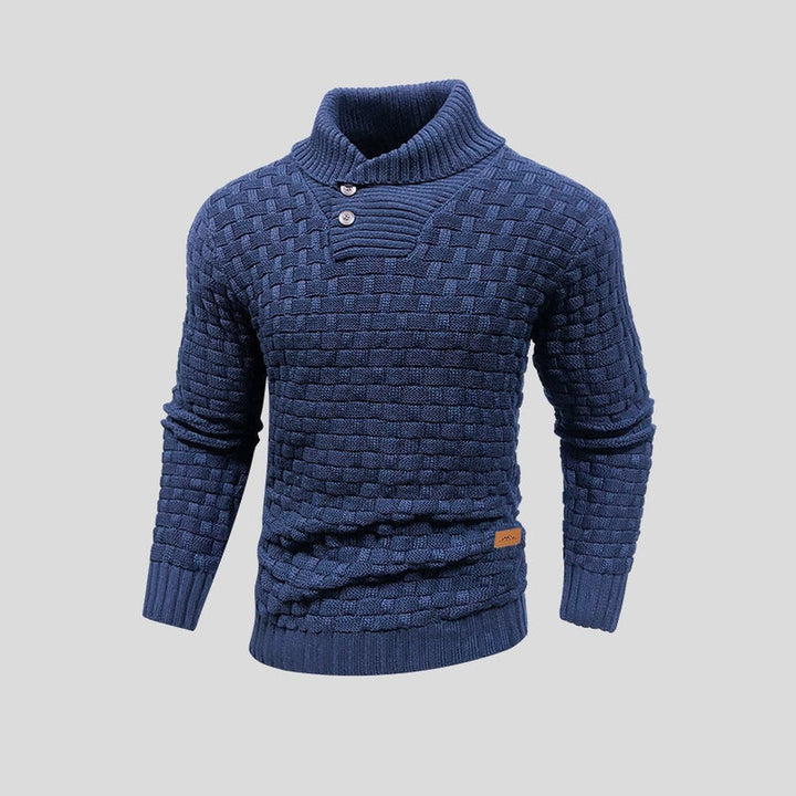Textured Thermal-Look Knit Sweater - Blue
