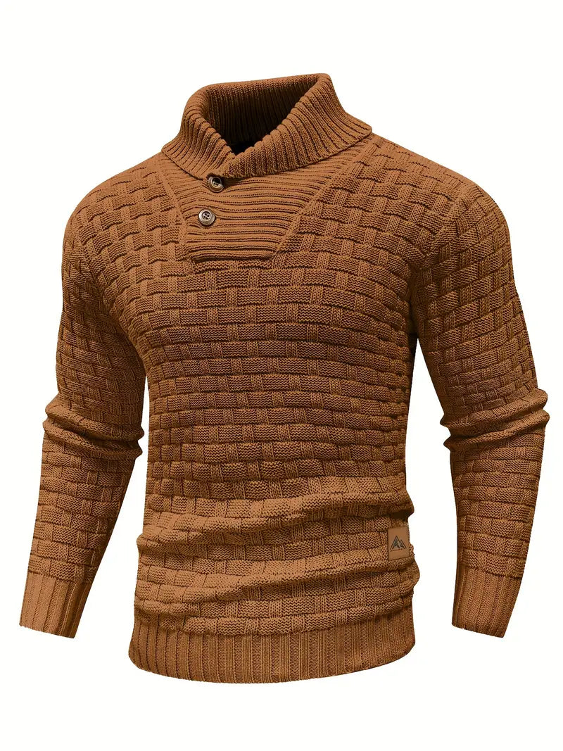 Men’s High Neck Button Knit Sweater